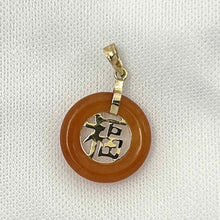 Load image into Gallery viewer, 14kt Solid Yellow Gold Blessing Donut Orange Jade Pendant Necklace