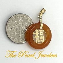 Load image into Gallery viewer, 14kt Solid Yellow Gold Blessing Donut Orange Jade Pendant Necklace