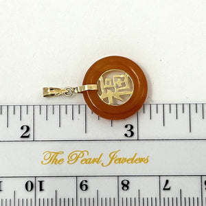14kt Solid Yellow Gold Blessing Donut Orange Jade Pendant Necklace