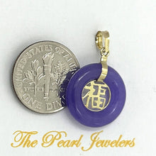 Load image into Gallery viewer, 14kt Solid Yellow Gold Blessing Donut Purple Jade Pendant Necklace