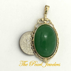 14k Yellow Gold Cabochon Cut Green Jade Pendant Necklace
