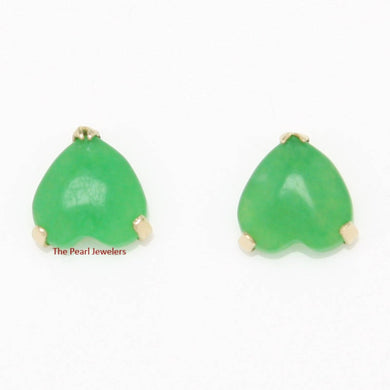 14K Yellow Gold Heart Green Jade Stud Earrings