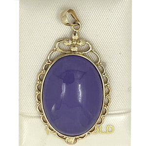 14k Yellow Gold Cabochon Cut Lavender Jade Pendant Necklace