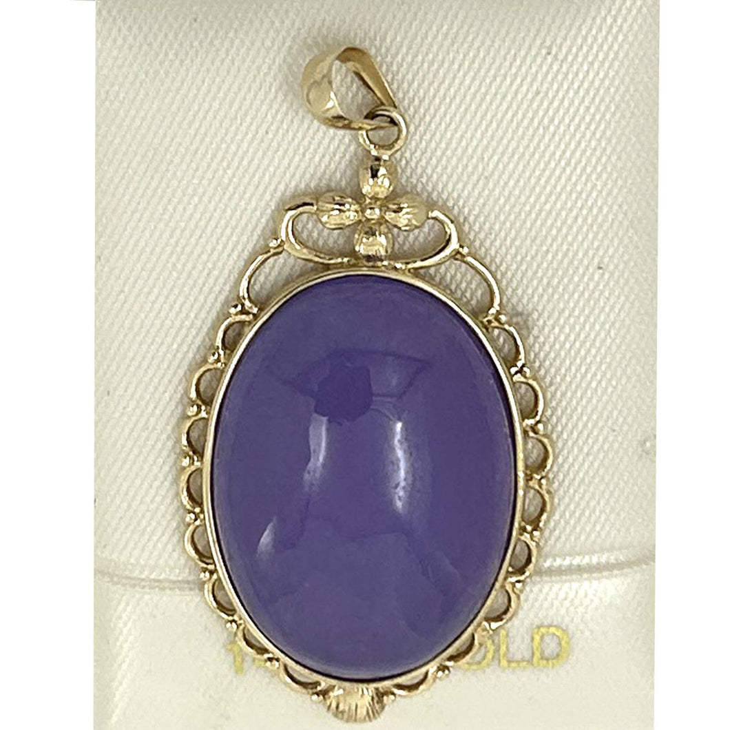 14k Yellow Gold Cabochon Cut Lavender Jade Pendant Necklace