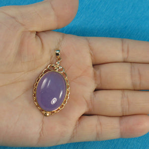 14k Yellow Gold Cabochon Cut Lavender Jade Pendant Necklace