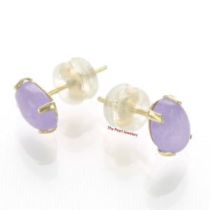 14K Yellow Gold Oval Lavender Jade Cabochon Stud Earrings