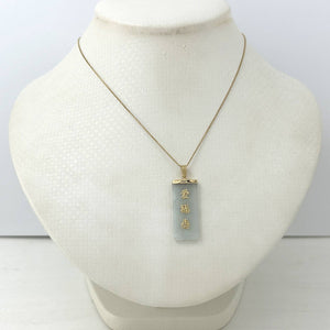 14k Yellow Gold Celadon Green Jade Good Fortune Pendant