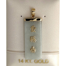 Load image into Gallery viewer, 14k Yellow Gold Celadon Green Jade Good Fortune Pendant