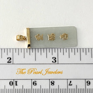 14k Yellow Gold Celadon Green Jade Good Fortune Pendant