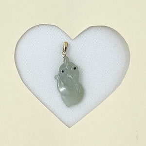 14k Yellow Gold Bale Hand-Carved Goldfish Natural Jadeite Pendant Necklace