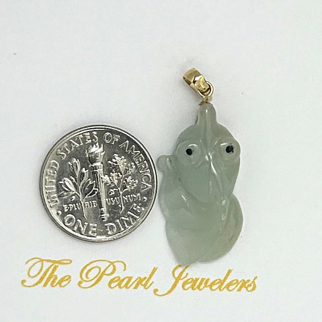 14k Yellow Gold Bale Hand-Carved Goldfish Natural Jadeite Pendant Necklace