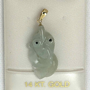 14k Yellow Gold Bale Hand-Carved Goldfish Natural Jadeite Pendant Necklace