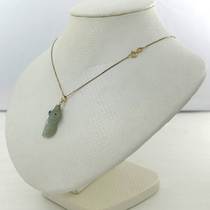 14k Yellow Gold Bale Hand-Carved Goldfish Natural Jadeite Pendant Necklace
