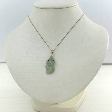 14k Yellow Gold Bale Hand-Carved Goldfish Natural Jadeite Pendant Necklace