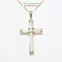 Load image into Gallery viewer, 14k Yellow Gold Cross Mother of Pearl Tube Pendant