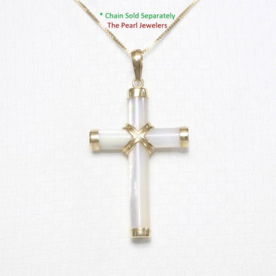 14k Yellow Gold Cross Mother of Pearl Tube Pendant