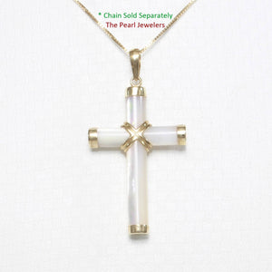 14k Yellow Gold Cross Mother of Pearl Tube Pendant
