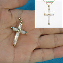Load image into Gallery viewer, 14k Yellow Gold Cross Mother of Pearl Tube Pendant