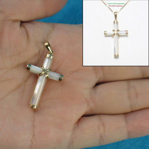 14k Yellow Gold Cross Mother of Pearl Tube Pendant