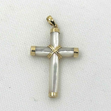 Load image into Gallery viewer, 14k Yellow Gold Cross Mother of Pearl Tube Pendant
