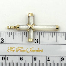 Load image into Gallery viewer, 14k Yellow Gold Cross Mother of Pearl Tube Pendant