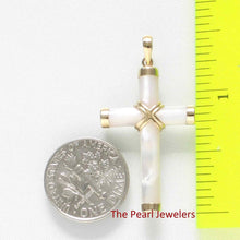 Load image into Gallery viewer, 14k Yellow Gold Cross Mother of Pearl Tube Pendant
