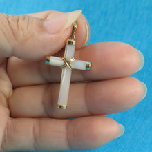 Load image into Gallery viewer, 14k Yellow Gold Cross Mother of Pearl Tube Pendant