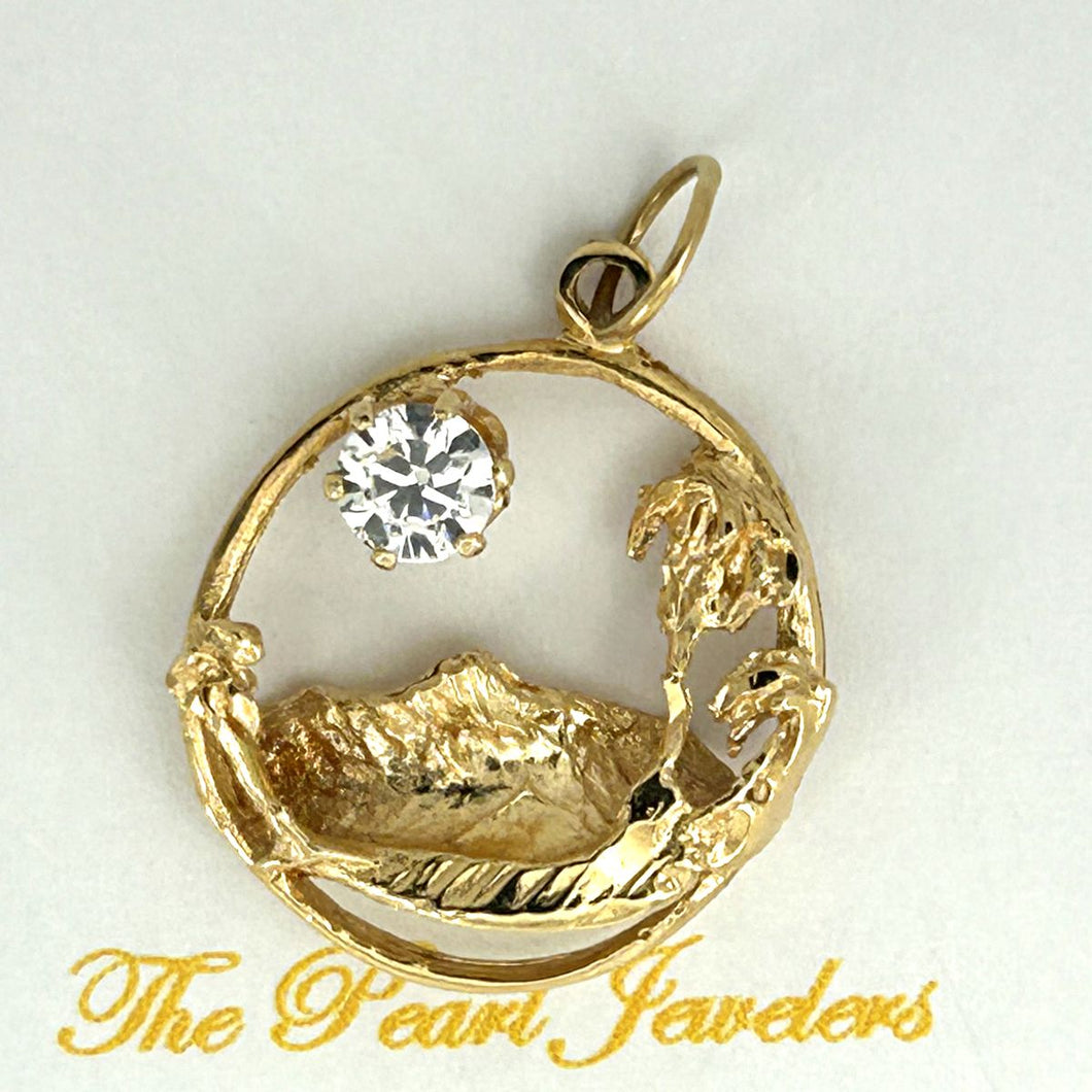 14k Yellow Gold Hawaiian Circle Cubic Zirconia Pendant