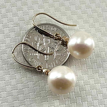 Load image into Gallery viewer, 14K Yellow Gold Diamond White Pearl Hook Earrings (9–10mm)