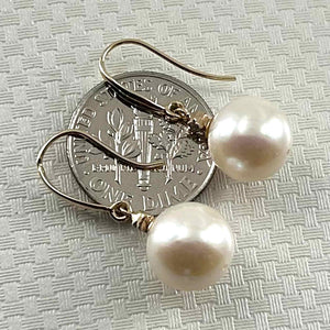 14K Yellow Gold Diamond White Pearl Hook Earrings (9–10mm)