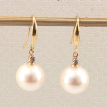 Load image into Gallery viewer, 14K Yellow Gold Diamond White Pearl Hook Earrings (9–10mm)