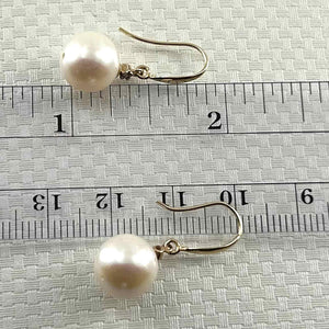 14K Yellow Gold Diamond White Pearl Hook Earrings (9–10mm)