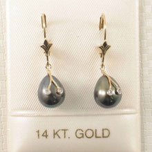 Load image into Gallery viewer, 14K Yellow Gold Diamond Black Cultured Pearl Leverback Earrings (7.5–8mm)