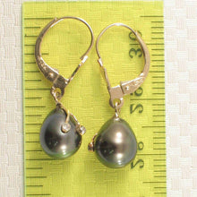 Load image into Gallery viewer, 14K Yellow Gold Diamond Black Cultured Pearl Leverback Earrings (7.5–8mm)