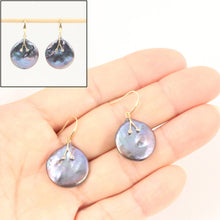 Load image into Gallery viewer, 14K Yellow Gold Diamond Black Coin Pearl Hook Earrings