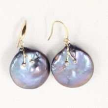 Load image into Gallery viewer, 14K Yellow Gold Diamond Black Coin Pearl Hook Earrings