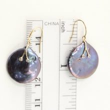 Load image into Gallery viewer, 14K Yellow Gold Diamond Black Coin Pearl Hook Earrings