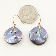 Load image into Gallery viewer, 14K Yellow Gold Diamond Black Coin Pearl Hook Earrings