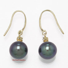 Load image into Gallery viewer, 14K Yellow Gold Black Round Pearl Hook Earrings with Diamonds