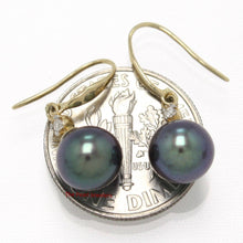 Load image into Gallery viewer, 14K Yellow Gold Black Round Pearl Hook Earrings with Diamonds