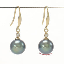 Load image into Gallery viewer, 14K Yellow Gold Black Round Pearl Hook Earrings with Diamonds