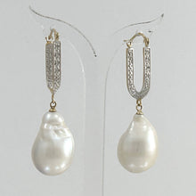 Load image into Gallery viewer, 14K Yellow Gold Diamond Baroque Pearl Dangle Earrings