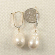 Load image into Gallery viewer, 14K Yellow Gold Diamond Baroque Pearl Dangle Earrings