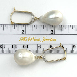 14K Yellow Gold Diamond Baroque Pearl Dangle Earrings