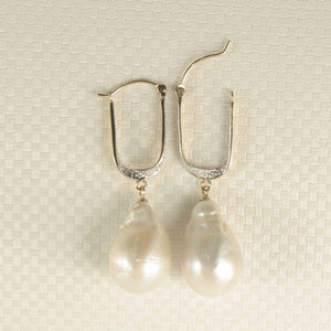 14K Yellow Gold Diamond Baroque Pearl Dangle Earrings
