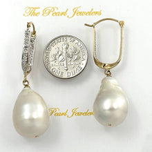 Load image into Gallery viewer, 14K Yellow Gold Diamond Baroque Pearl Dangle Earrings