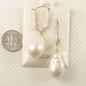 14K Yellow Gold Diamond Baroque Pearl Dangle Earrings