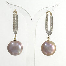 Load image into Gallery viewer, 14K Yellow Gold Diamond Lavender Pearl Dangle Earrings
