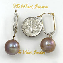 Load image into Gallery viewer, 14K Yellow Gold Diamond Lavender Pearl Dangle Earrings