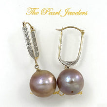 Load image into Gallery viewer, 14K Yellow Gold Diamond Lavender Pearl Dangle Earrings